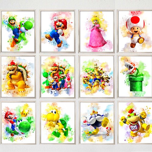Set of 7 Super Mario PRINTABLE Watercolor Poster Wall Art - Etsy
