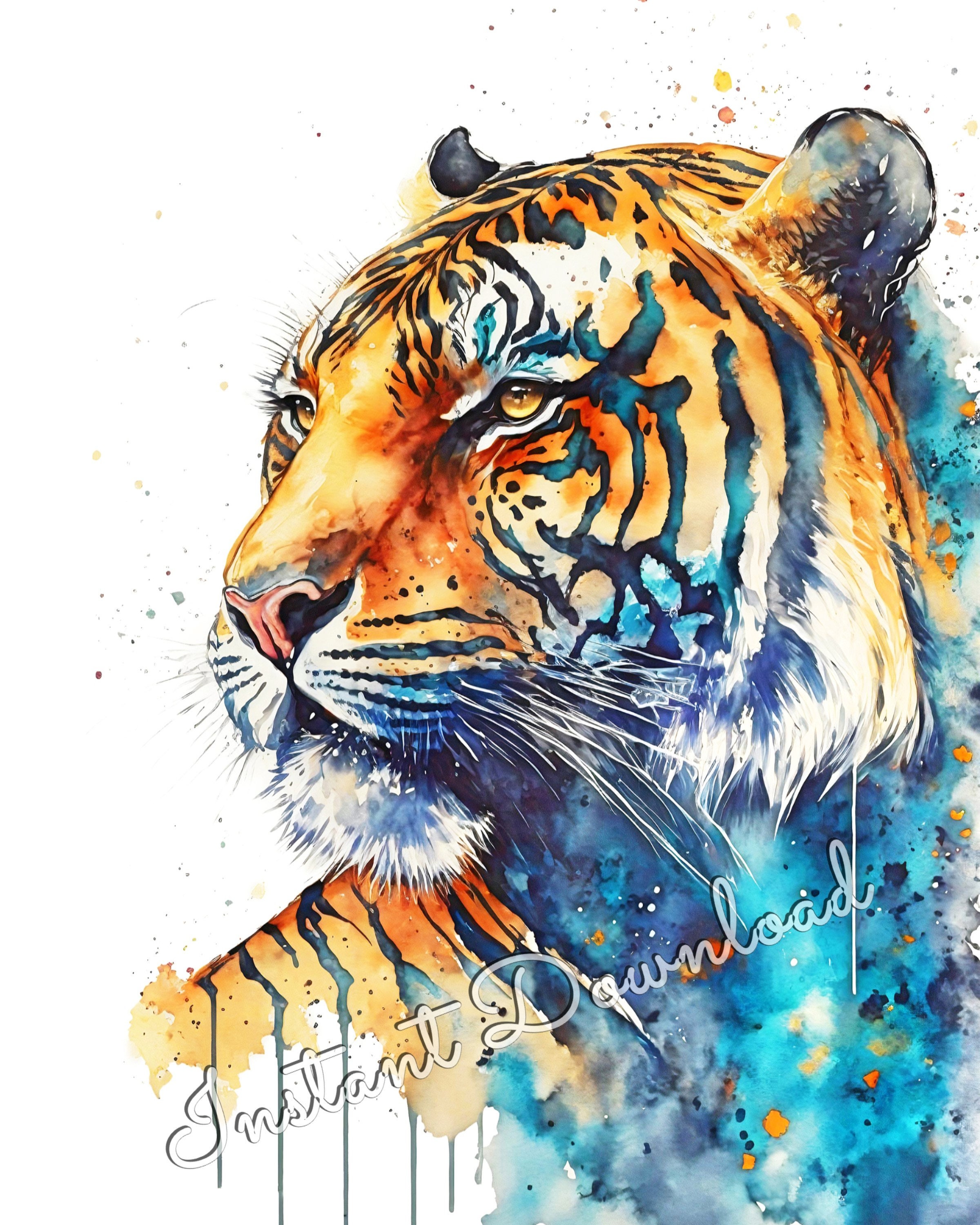 水彩画 虎 印刷可能なアート 虎プリント 即時ダウンロード 虎ポスター