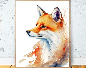 Fox Watercolor PRINTABLE ART Fox Print Instant Download Fox Poster Gift Animals Fox Wall Decor Nursery Animal Painting Colorful Fox Painting