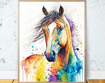Cavallo dell'acquerello ARTE STAMPABILE Stampa cavallo Scarica Poster di cavallo Regalo Animali Decor Pittura animale Illustrazione colorata Natura Arte #49