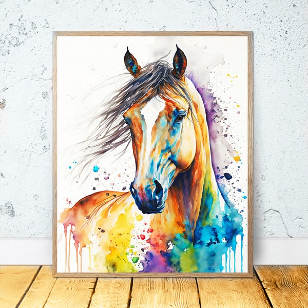 Watercolor Horse PRINTABLE ART Horse Print Download Horse Poster Gift Animals Decor Animal Painting Colorful Illustration Nature Art #49