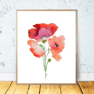 Watercolor Poppy PRINTABLE ART Poppy Print Poppy Poster Poppies Wall Art Decor Poppy Painting Red Flowers Print Flower Art Poppies Print