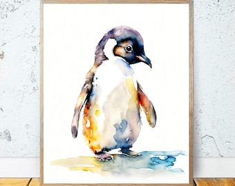 Baby Penguin Watercolor PRINTABLE ART Penguin Print Instant Download Penguin Decor Gift Baby Penguin Nursery Art Painting Bird Poster #57