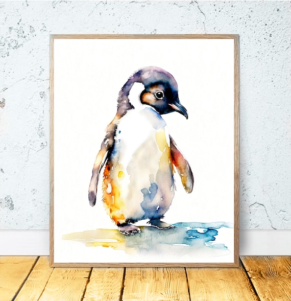 赤ちゃんペンギンの水彩画 印刷可能なアート ペンギンプリント 即時