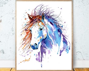 Watercolor Horse PRINTABLE ART Horse Print Download Horse Poster Gift Animals Decor Horse Painting Colorful Illustration Nature Wall Art #50