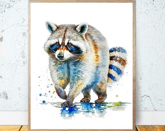 Raccoon Watercolor PRINTABLE ART Raccoon Print Instant Download Raccoon Poster Woodland Gift Animals Decor Nursery Art Painting Colorful #28