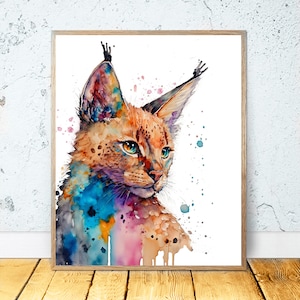 Lynx Watercolor PRINTABLE ART Lynx Print Instant Download Lynx Poster Wildlife Gifts Animal Wall Decor Nursery Safari Painting Colorful Lynx