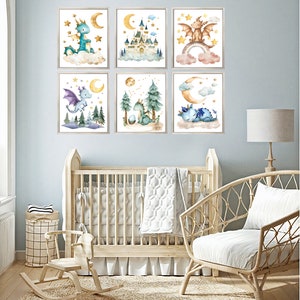 Set of 6 Baby Dragons, PRINTABLE WALL ART, Dragon Nursery Decor ...