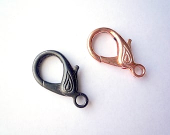 15 Large copper plated lobster claw clasp, 32mm zinc alloy charm clasp, Paisley stamped lobster clasp, Copper or black purse charm clasp