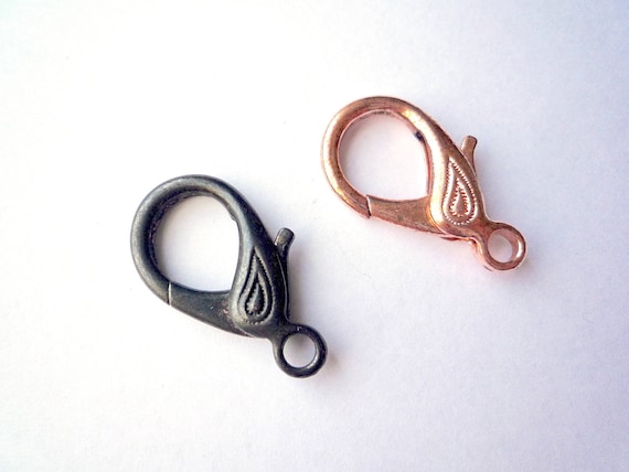 15 Large copper plated lobster claw clasp, 32mm zinc alloy charm clasp, Paisley stamped lobster clasp, Copper or black purse charm clasp