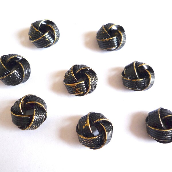 40 blackened brass love knot beads with burnished highlights, 8 x 13 mm fabricated knot beads