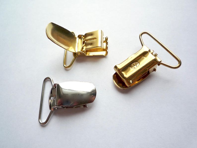 Vintage Gold or Silver Toned Plated Steel Suspender Clips, 20 Pieces 10