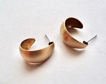 Small, wide, simple, brass hoop earrings, Round, oval or clip ons