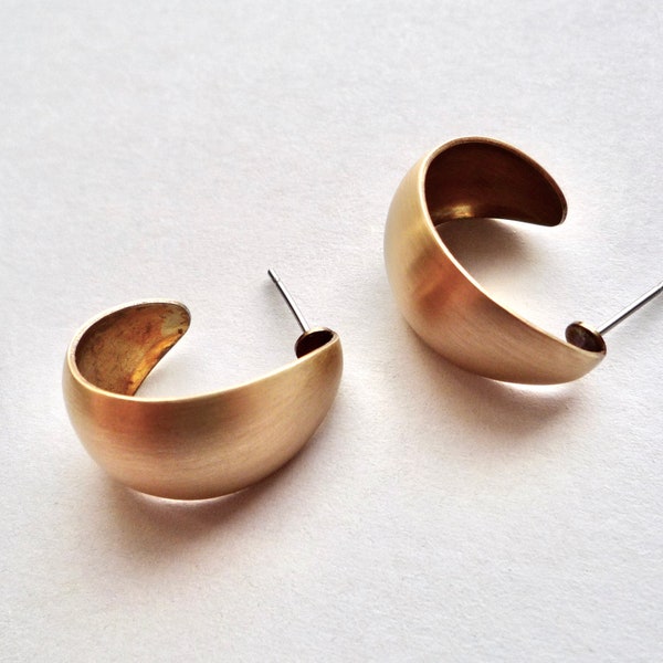 Small, wide, simple, brass hoop earrings, Round, oval or clip ons