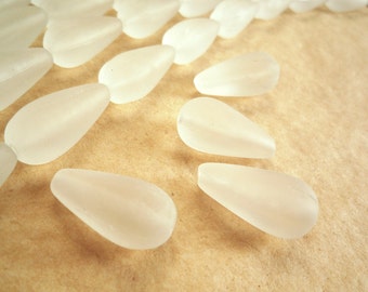 24 large 22 x 11 mm, frosted glass, teardrop shaped bead with vertically drilled holes