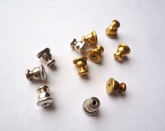 100 vintage gold or silver tone plate earring clutches, Bulk bullet post earring backs