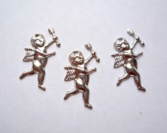 Small silver toned cupid dangle, 20 Steel stampings, Vintage 1 inch cupid charms