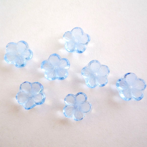 Small, transparent blue, glass flower bead, 9 mms