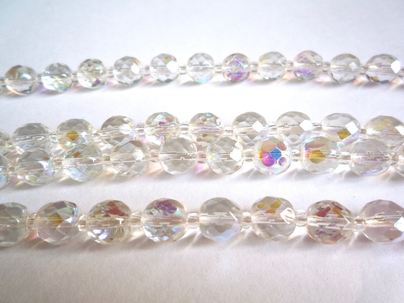 Blanco Cristal Checo Redondo Perlas-Cadena de cuentas 75-8mm
