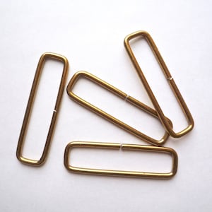 8 large brass plated steel rectangle open jump ring, 55 x 15 mm open rectangular D ring