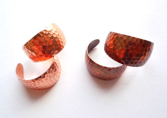 Large, hammered, copper plated steel hoop earrings - image 2