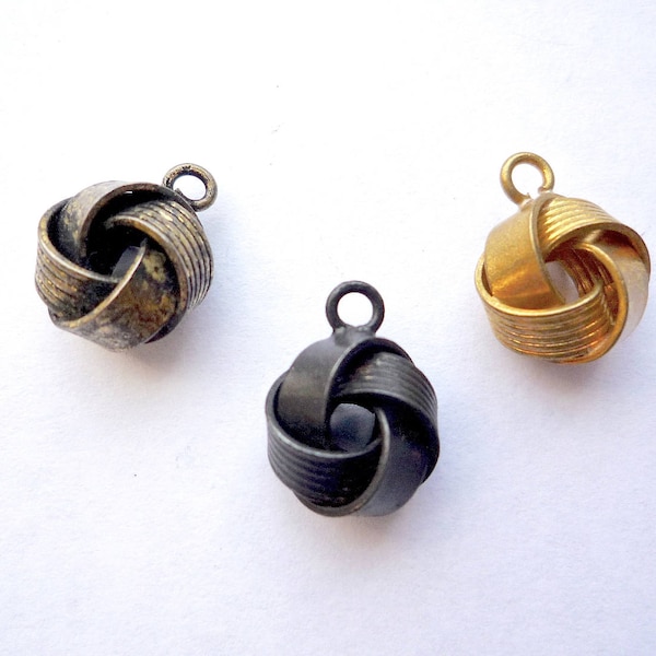 40 small brass love knot charm or pendants, Raw brass, antiqued brass or oxidized brass dangles