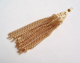 2 Gold plated tassel with filigree cone and curb chain, 4 inch light aluminum chain tassel