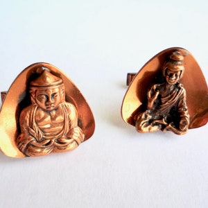 Vintage copper Buddha monk cuff links