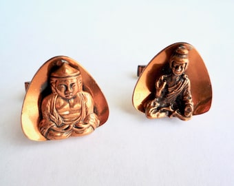 Vintage copper Buddha monk cuff links