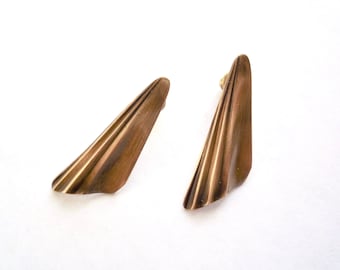 Folded triangle, brass earrings with stainless steel posts