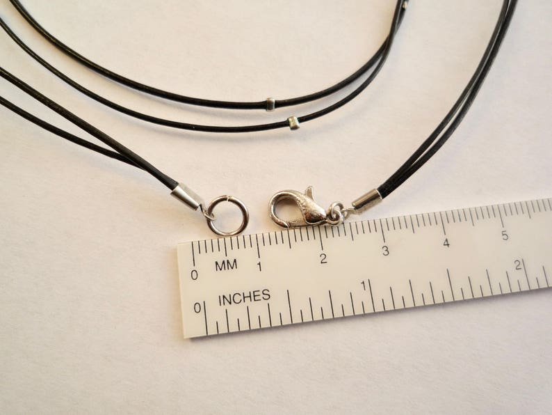 Black Leather Cord Necklace With Silver Toned Crimp Beads, 30 Inch Long