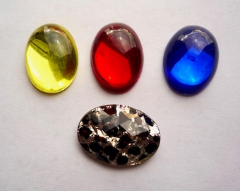 Large oval acrylic cabochon, 10 Vintage lucite cab, 25mm red yellow or blue flat foil back cabochons, Faceted leapord spotted cab