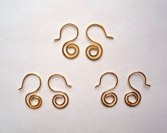 4 pairs of gold plated brass hammered spiral ear wires in 20 gage round wire