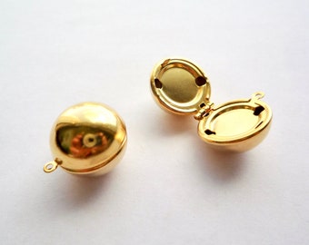 Gold plated brass ball lockets, 3 sphere locket pendants