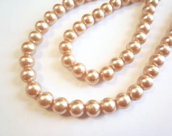 84 vintage Japanese glass pearls, 9 mm off white cream colored glass beads, 30 inch strand of beige glass pearls