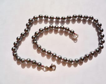 Dark Grey or Black , Glass Pearl Necklace Hand Knotted on Burgundy Thread