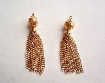 4 Gold plated chain tassel with filigree bead, 3 inch long light aluminum chain lantern dangle