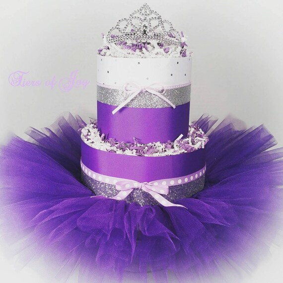 Purple And Silver Diaper Cake Princess Tiara Tutu Baby Girl Image 0