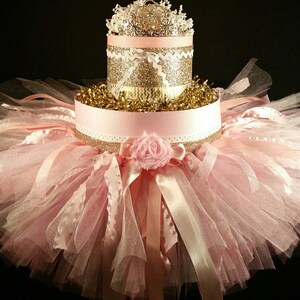 Pink and gold birthday decorations Diaper Cake baby princess dress medieval tiara most popular item
