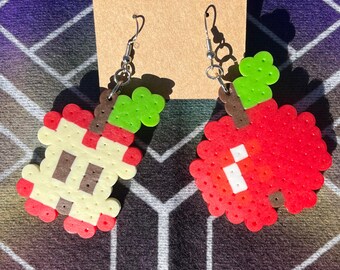 Mismatched Apple Core Earrings | Perler Beads Pixel Art Jewelry Gift Accessory