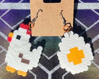 Mismatched Chicken & Egg Perler Bead Earrings | Rave Kandi Accessory