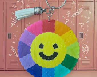 Rainbow Flower Keychain | Pixel Art Fuse Beads Bag Charm Gift