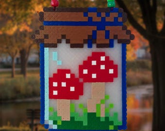 MUSHROOM JAR NECKLACE | Cute Mushrooms in a Jar | Festival Rave Trading Renaissance Fair Perler Beads Kandi Accessory
