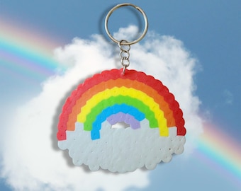 Rainbow Cloud Keychain | Pixel Art Perler Beads Gift | Bag Charm
