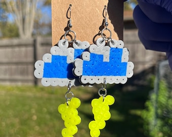 STORM CLOUD EARRINGS | Lightning Bolt and Raincloud | Perler Beads Jewelry Gift Accessory