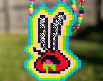 MR KRABS NECKLACE | Trippy Psychedelic SpongeBob | Festival Rave Perler Beads Kandi Accessory