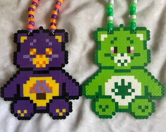 ADULT CARE BEAR | Weed and Mushroom CareBear | Rave Festival Perler Beads Kandi Accessory