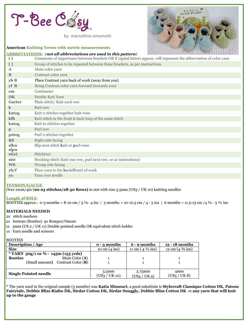 BunnyKids Booties Series 1 Downloadable .PDF Instructions -KNITTING 0-18 months