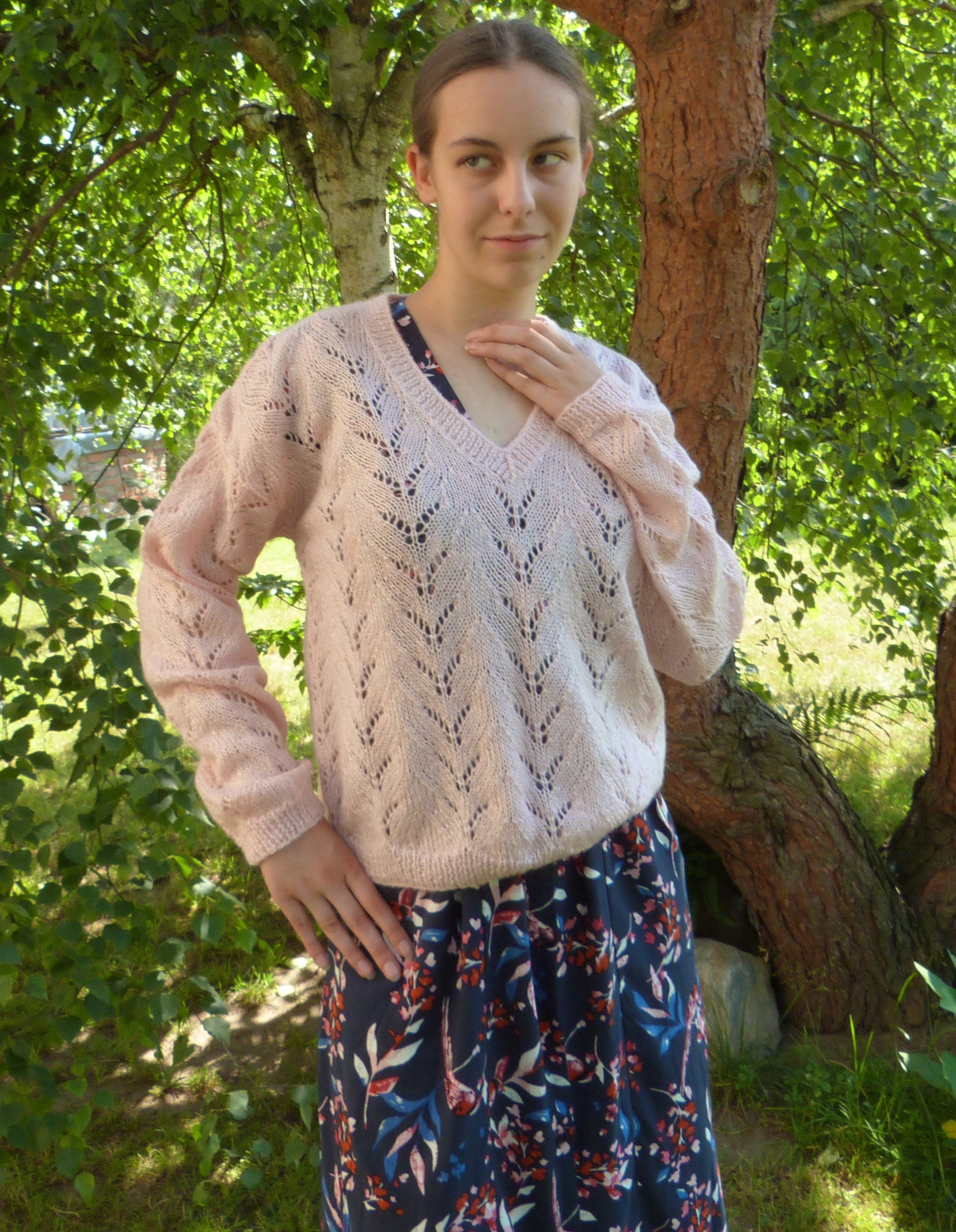 Powder Pink V Neck Sweater. Oversized Hand Knit Sweater. - Etsy