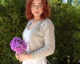 Light Grey Wedding Sweater.Open Front Sweater. Mohair Cropped Sweater.